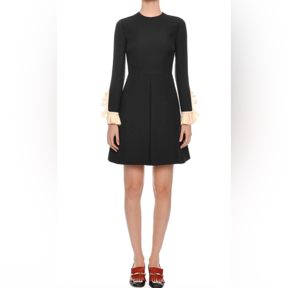 Valentino Crepe Mini Dress with Ruffle Sleeves